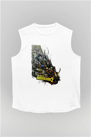 Borderlands Baskılı Beyaz Unisex Kolsuz Tişört - Tshirt