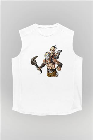 Borderlands Baskılı Beyaz Unisex Kolsuz Tişört - Tshirt