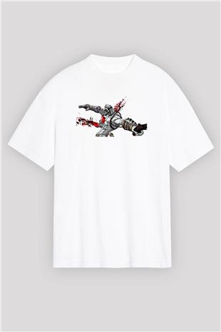 Borderlands Baskılı Beyaz Unisex Oversize Tişört - Tshirt