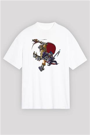 Borderlands Baskılı Beyaz Unisex Oversize Tişört - Tshirt