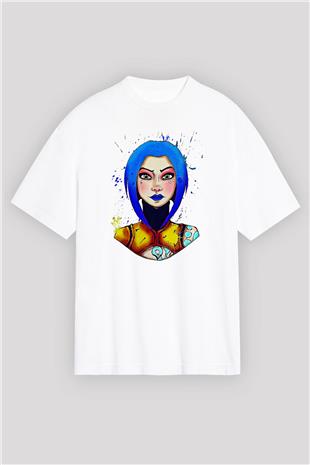 Borderlands Baskılı Beyaz Unisex Oversize Tişört - Tshirt