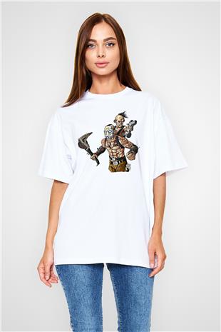 Borderlands Baskılı Beyaz Unisex Oversize Tişört - Tshirt