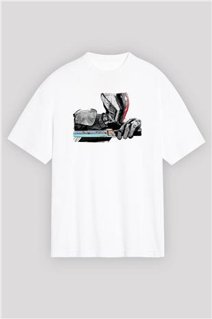 Borderlands Baskılı Beyaz Unisex Oversize Tişört - Tshirt