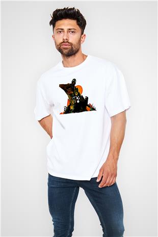 Borderlands Baskılı Beyaz Unisex Oversize Tişört - Tshirt
