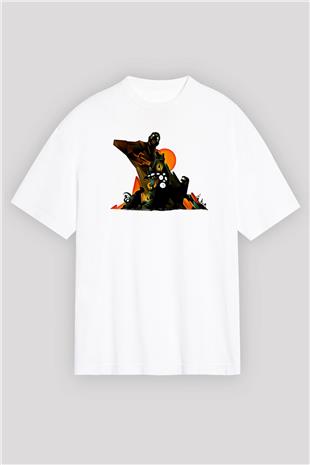 Borderlands Baskılı Beyaz Unisex Oversize Tişört - Tshirt