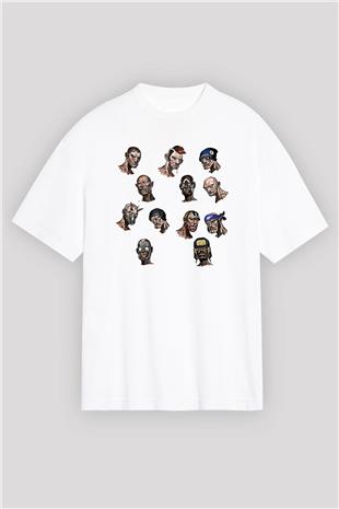 Borderlands Baskılı Beyaz Unisex Oversize Tişört - Tshirt