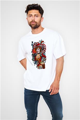 Borderlands Baskılı Beyaz Unisex Oversize Tişört - Tshirt