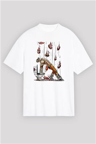 Borderlands Baskılı Beyaz Unisex Oversize Tişört - Tshirt