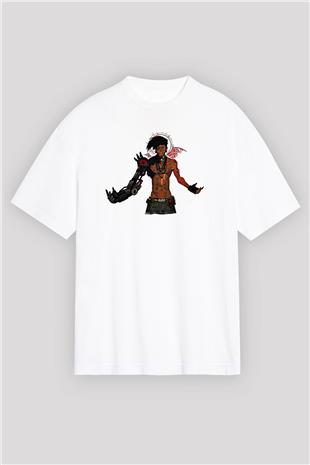 Borderlands Baskılı Beyaz Unisex Oversize Tişört - Tshirt