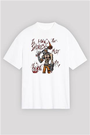 Borderlands Baskılı Beyaz Unisex Oversize Tişört - Tshirt