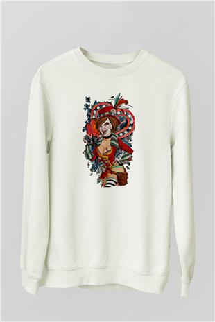 Borderlands Baskılı Beyaz Unisex Sweatshirt