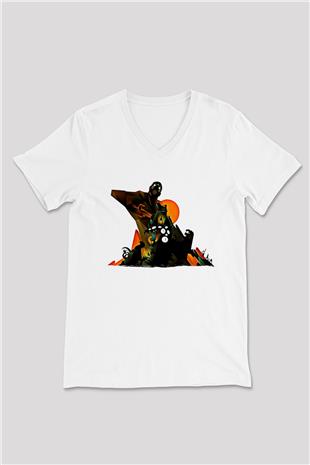 Borderlands Baskılı Beyaz Unisex V Yaka Tişört - Tshirt
