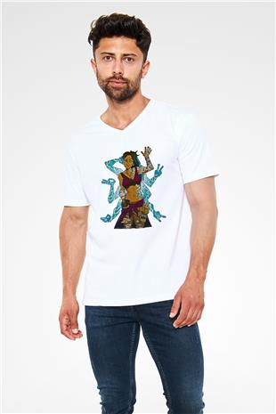 Borderlands Baskılı Beyaz Unisex V Yaka Tişört - Tshirt