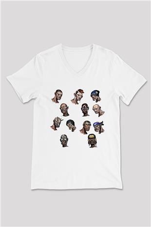 Borderlands Baskılı Beyaz Unisex V Yaka Tişört - Tshirt