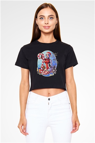 Borderlands Baskılı Siyah Crop Top Kadın Tişört - Tshirt
