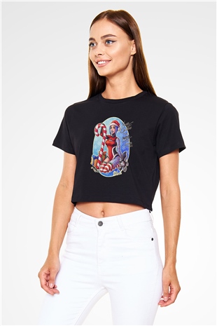 Borderlands Baskılı Siyah Crop Top Kadın Tişört - Tshirt