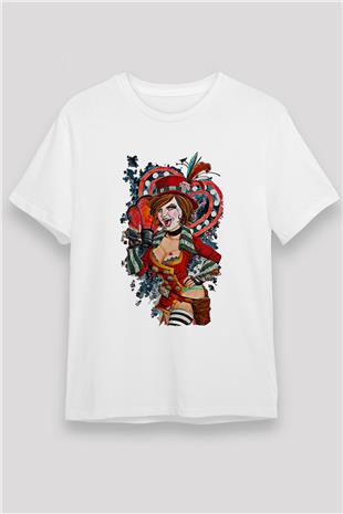 Borderlands Baskılı Unisex Beyaz Tişört - Tshirt