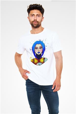 Borderlands Baskılı Unisex Beyaz Tişört - Tshirt