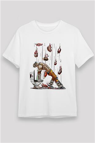 Borderlands Baskılı Unisex Beyaz Tişört - Tshirt