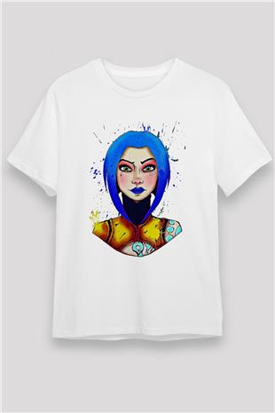 Borderlands Baskılı Unisex Beyaz Tişört - Tshirt