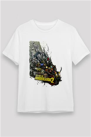 Borderlands Baskılı Unisex Beyaz Tişört - Tshirt