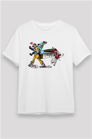 Borderlands Baskılı Unisex Beyaz Tişört - Tshirt