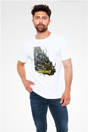 Borderlands Baskılı Unisex Beyaz Tişört - Tshirt