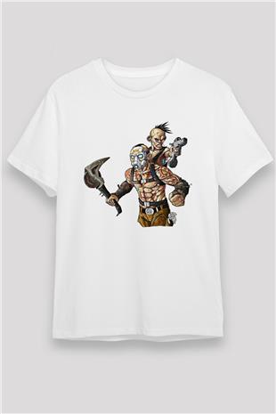 Borderlands Baskılı Unisex Beyaz Tişört - Tshirt