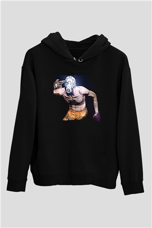 Borderlands Baskılı Unisex Siyah Kapüşonlu Sweatshirt