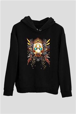 Borderlands Baskılı Unisex Siyah Kapüşonlu Sweatshirt