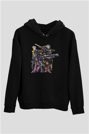 Borderlands Baskılı Unisex Siyah Kapüşonlu Sweatshirt