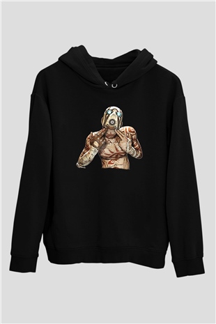 Borderlands Baskılı Unisex Siyah Kapüşonlu Sweatshirt