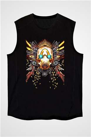 Borderlands Baskılı Unisex Siyah Kolsuz Tişört - Tshirt