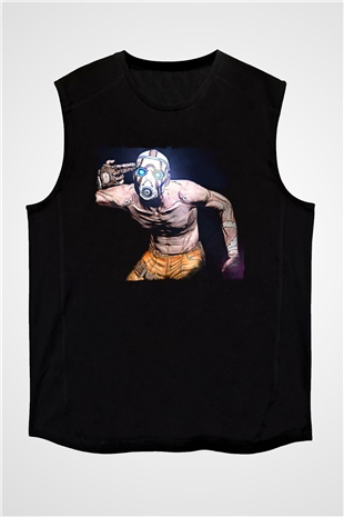 Borderlands Baskılı Unisex Siyah Kolsuz Tişört - Tshirt