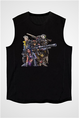 Borderlands Baskılı Unisex Siyah Kolsuz Tişört - Tshirt