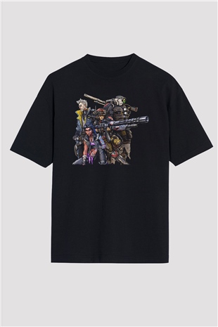Borderlands Baskılı Unisex Siyah Oversize Tişört - Tshirt