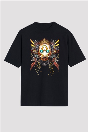 Borderlands Baskılı Unisex Siyah Oversize Tişört - Tshirt