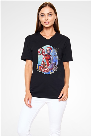 Borderlands Baskılı Unisex Siyah V Yaka Tişört - Tshirt
