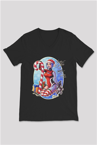 Borderlands Baskılı Unisex Siyah V Yaka Tişört - Tshirt