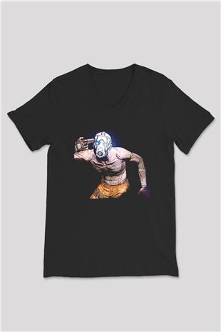 Borderlands Baskılı Unisex Siyah V Yaka Tişört - Tshirt