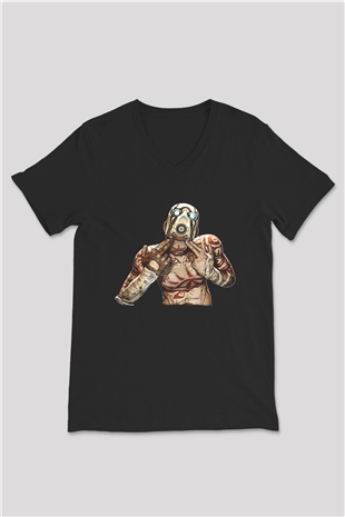 Borderlands Baskılı Unisex Siyah V Yaka Tişört - Tshirt