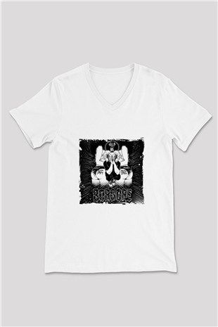 Borgore Baskılı Beyaz V Yaka Unisex Tişört