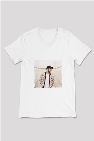 Borgore Baskılı Beyaz V Yaka Unisex Tişört