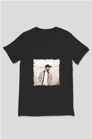 Borgore Baskılı Unisex Siyah V Yaka Tişört