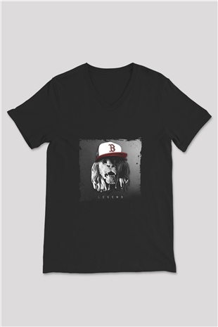 Borgore Baskılı Unisex Siyah V Yaka Tişört
