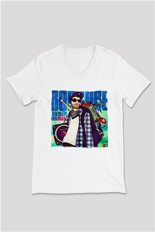 Borgore Beyaz Unisex V Yaka Tişört