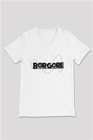 Borgore Beyaz Unisex V Yaka Tişört