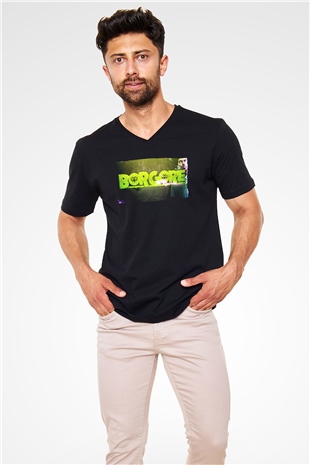 Borgore Siyah Unisex V Yaka Tişört