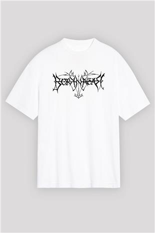 Borknagar Baskılı Beyaz Unisex Oversize Tişört - Tshirt