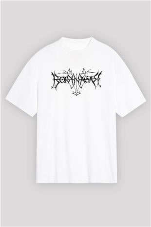 Borknagar Baskılı Beyaz Unisex Oversize Tişört - Tshirt
